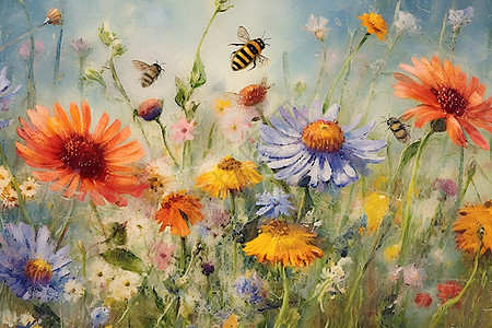 野花中的蜜蜂图片