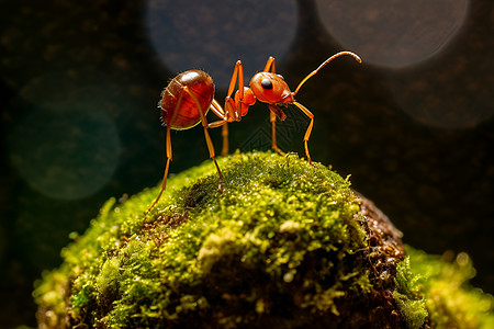 青苔石头上的蚂蚁图片