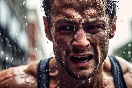 奔跑在暴雨中的男子图片