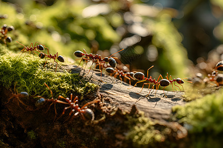绿植上的蚂蚁群体背景图片
