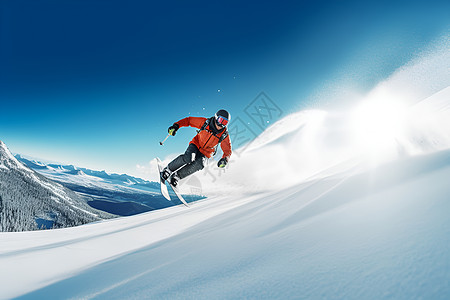 蓝天下滑雪者图片