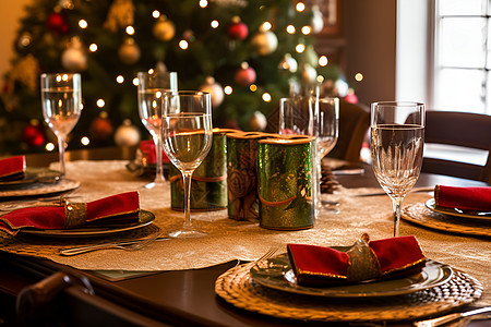 圣诞玻璃奢华餐桌背景
