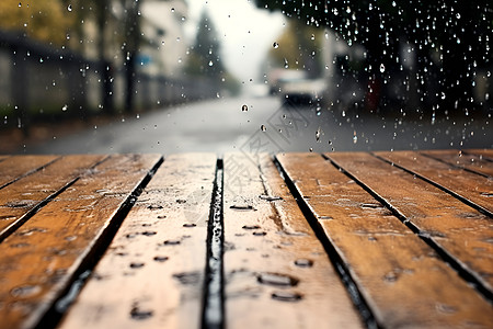 潮湿地板古朴的地板上的雨水背景