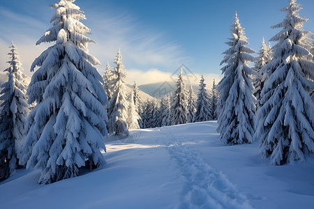 户外白雪覆盖的冷杉背景图片