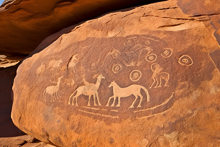 沙漠中石头上的马画图片