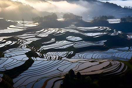 航拍的农村稻田图片