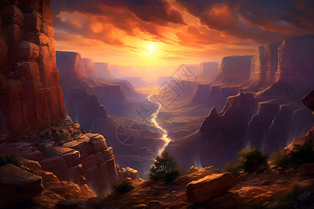 山脉峡谷中的河流背景图片