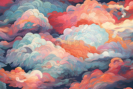 色彩斑斓的云彩绘画图片