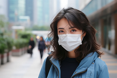 街道上戴着口罩的女性背景图片