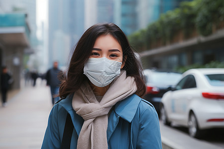 戴着口罩的年轻女性图片