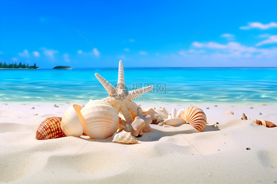 蔚蓝海水的度假海滩图片