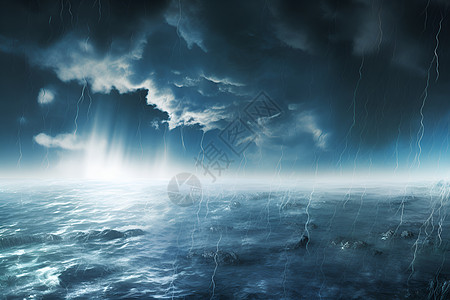 云下雨海上暗云涌动的天气设计图片