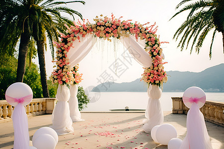 海边的婚礼布置背景图片
