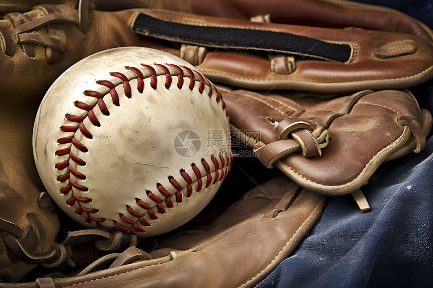 “破旧的手套和棒球”图片