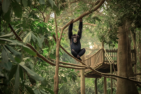 游戏森林黑猩猩悬挂在一棵树上背景