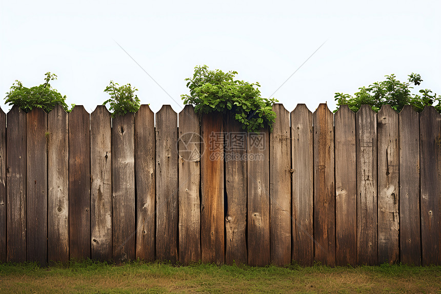 草地上的木制围栏图片