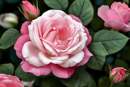 花园里盛开的粉色玫瑰图片