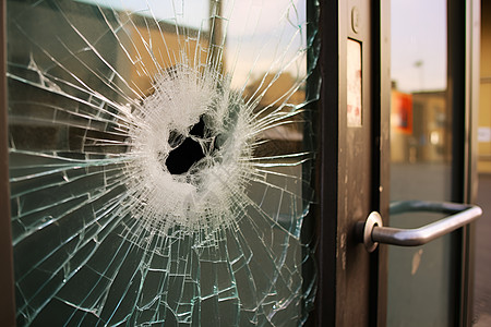 门窗型材受损的玻璃门背景