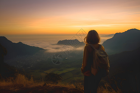 攀登山峰的旅者背景图片