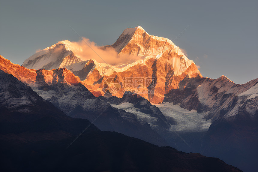 黎明中的金色山峰图片