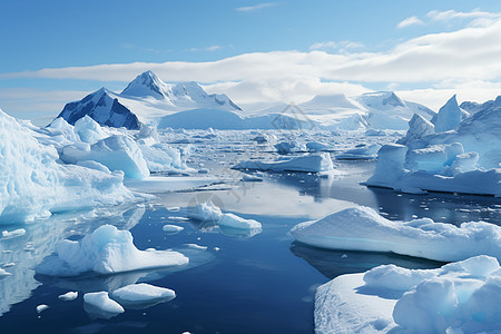 浮动在水中的一群冰山图片