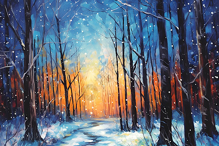 星光璀璨的冬日森林图片
