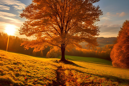 金黄色的秋季山谷景观图片