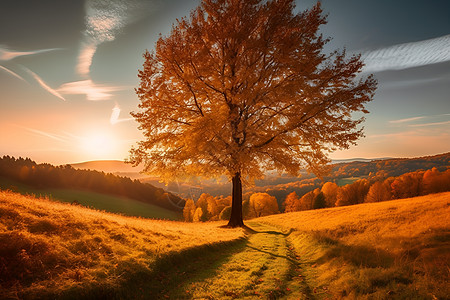 秋季山谷的美丽景观背景图片