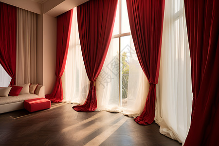 红色家居素材室内家居的红色窗帘背景