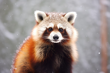 冬季雪地中的小浣熊图片