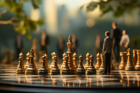 创意金融场景微观世界上的棋局设计图片
