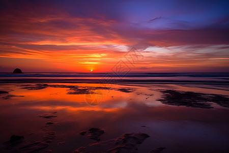 夕阳余晖下的海滩图片