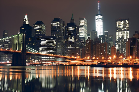 湖边的城市夜景图片