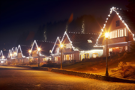 圣诞夜发光的房屋图片