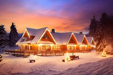 浪漫雪景寒冷的雪景小屋背景