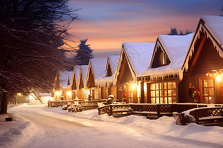 冬夜的白雪屋子图片