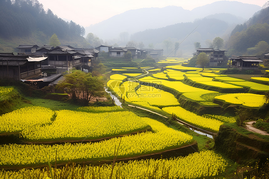 乡野的油菜花海图片