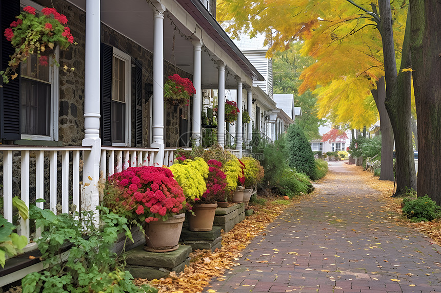 秋季城市街道的美丽景观图片