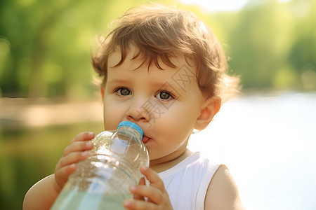乖巧喝水的小婴儿图片