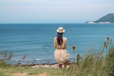 海岸线上的美丽女子图片