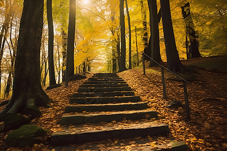 秋季森林中的石梯图片