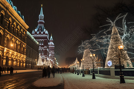 寒夜莫斯科雪中奇景图片