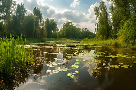 水塘风景水塘植物背景