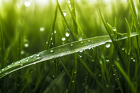 清晨的雨水洒在草叶上高清图片