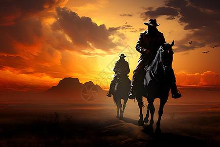 西部骑行的牛仔图片