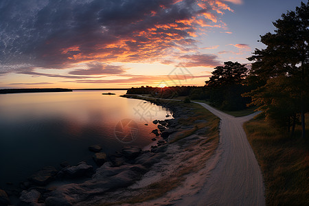 遗爱湖一景湖之夕景背景