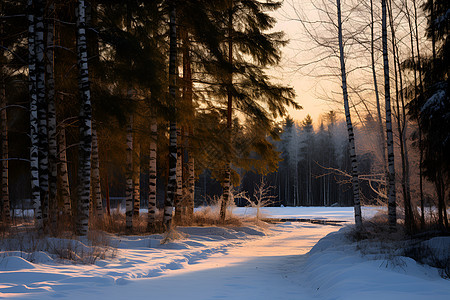 冬日林间的之路背景图片
