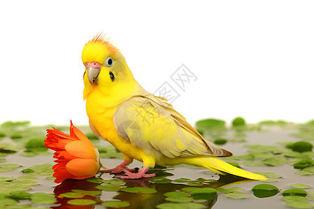 水面上有一只黄色鹦鹉图片