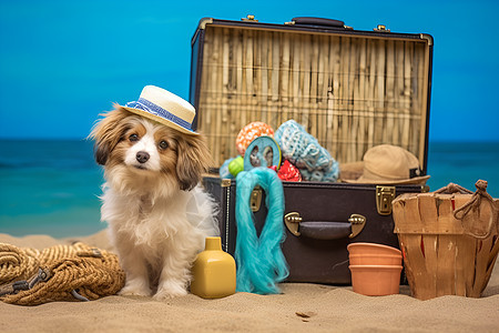 狗狗和行李箱图片