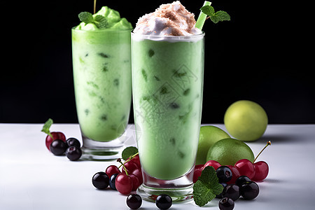 两杯绿色饮料图片
